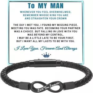 쿨비 투 마이 맨 남편 남자친구 왕관 팔찌 남성 땋은 가죽 발렌타인 생일 선물