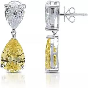 4.00 캐럿 배 모양 시뮬레이션 옐로우 사파이어 다이아몬드 여성 드롭/당글 귀걸이 14K 흰색 화이트 골드