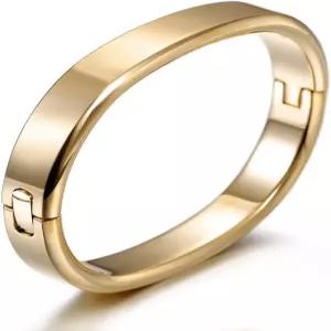 CIUNOFOR 남성 14K 골드 커프 팔찌 뱅글 7.5인치 이너 서클. 광택 마감 버클이 달린 금 도금 스테인리스