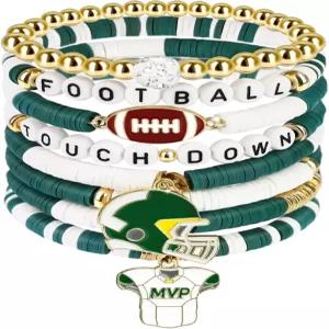 여성 남성 AKAIXI 게임데이 축구 팔찌 우정 저자극 클레이 비즈 스트레치 스태커블 스포츠 팬 참 뱅글 엄마