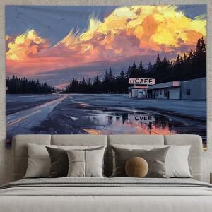 다미식 일본 미적 캐빈 스타일 배경 천 방 장식 교수형 기숙사 침대 옆 벽 애니메이션 태피스트리