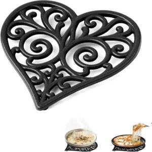 가드메이트 블랙 하트 주철 주방 및 식사용 트리벳 - 로맨틱 장식용 핫 디쉬 패드 발 디자인이 돋보이는