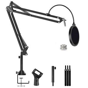 [미국배송] 쿼드캐스트 마이크 암 오버헤드 붐 암 스탠드 데스크 마운트 하이퍼엑스 S 블루 예티 슈어 SM7B 로드 레이저 세이렌 미니 솔로캐스트 엘가토 웨이브 피핀 마이크용 어댑터 팝 필터 하이 프로파일 포함