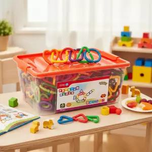 프리미엄 블럭 컬러 고리모양 링 연결 끼우기 블럭놀이 보관함 320pcs PB9012