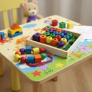 프라이머리 실꿰기 원목 블럭 컬러 구슬꿰기 도형 끼우기 실끼우기 장난감 소근육발달 집중력