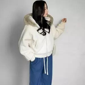 [하프클럽/옷자락]여성 겨울 캐주얼 숏 양털 후드 점퍼
