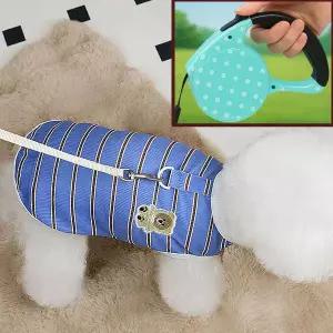 강아지 자동 리드줄 티셔츠 세트 소형견용 견주필수품