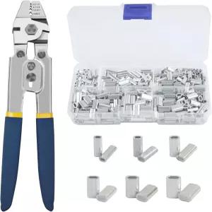 낚시 크림핑 도구 키트 460개 알루미늄 슬리브 세트 와이어 로프 리더 리깅 미끼 제작 용품(블루