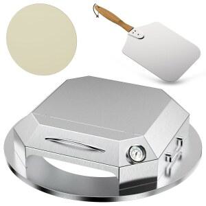 22인치 주전자 그릴용 온리파이어 스테인리스 스틸 피자 오븐 키트 - 야외 그릴 탑 키트, 챔버, 스톤, 필, 온도계를 포함한 메이커 도구 세트