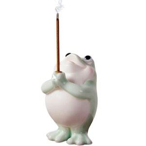 스틱용 개구리 향 홀더, 세라믹 홀더 귀여운 피규어 요가 명상 홈 오피스 장식용 인센스 스틱 버너 홀더(애시 캐처 없음)