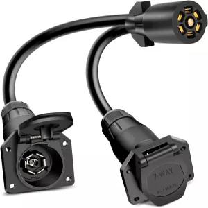 Nilight 7 웨이 트레일러 플러그 Y 피그테일 스플리터 더블 브라세 7핀 암컷에서 듀얼 수컷 트럭 캠퍼와