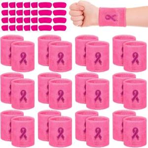 캐스플라이 24피스 리본 손목밴드 유방암 인식의 달 스웨트밴드 48피스 스포츠 스티커(핑크)