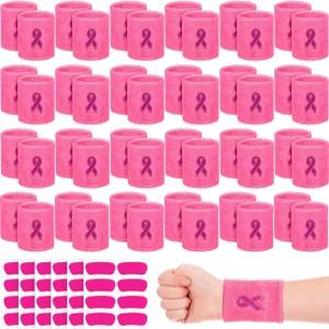 캐스플라이 25쌍 여성 유방 관리의 날을 위한 핑크 리본 손목 밴드 유방암 인식 스웨트밴드 50쌍 스티커로