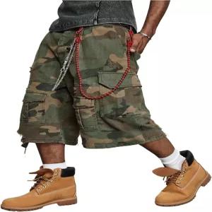 WDIRARA 남성 카모 카고 데님 반바지 배기 팬츠 찢어진 와이드 레그 카프리 청바지 스트리트웨어