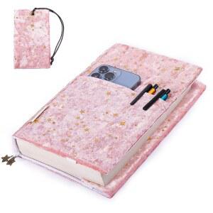 카드 홀더가 있는 벨벳 스타 책 커버 - 책용 패브릭 더스트 재킷 애호가를 위한 보호대 페이퍼백, 하드커버, 성경용 AA 소프트 슬리브