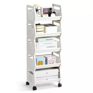 플라스틱 바퀴달린 틈새 선반 5단 트롤리 트레이 욕실 다용도실 간식 야채