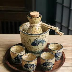 일식 도쿠리 사케잔 사케병M 워머 도자기 4잔 선물용 세트 영업용 술잔