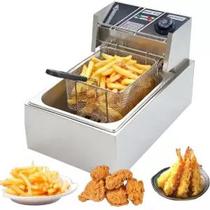 바구니가 있는 스테인리스 스틸 튀김기 가정용 및 상업용 조리대용 오일 딥 고출력 10.5Qt 조절 가능한