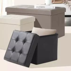 간이 수납의자 정리함 레더스툴 사각 디자인 화장대의자 (WFKBJLF)