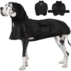 개 비옷, 목줄 구멍이 있는 대형견용 방수 비옷 폰초 / 칼라 반사 가벼운 보행 블랙, XXXL