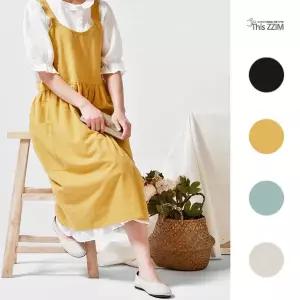 예쁜 디자인 린넨프릴 원피스 앞치마 부엌 키친