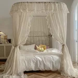 커튼 프랑스 화이트 안방 프레임 레일식 캐노피 공주