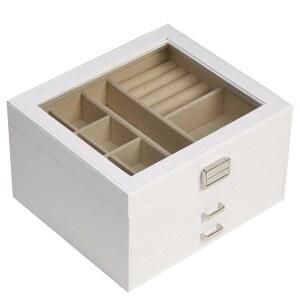 BOOVO 클리어 뚜껑 서랍 케이스 반지 여자 포함 전시 박스 정리함 목걸이 팔찌 대형 3겹 주얼리 2개 보관함 흰색 다기능