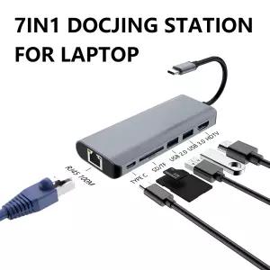 7 in 1 USB 허브 USB C to HDMI 타입 C PD 100W RJ45 HDTV SDTF 카드 리더 USB3.0 포트 멀티 허브 도킹 스