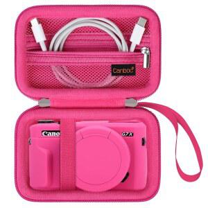 [미국배송] 캐논 파워샷 G7X 마크 III II SX740 SX730 소니 사이버샷 RICOH GR IV 코닥 픽스프로 디지털 카메라용 캔복 휴대용 케이스 USB 케이블 배터리 로즈레드(케이스 전용)에 맞는 메쉬 포켓