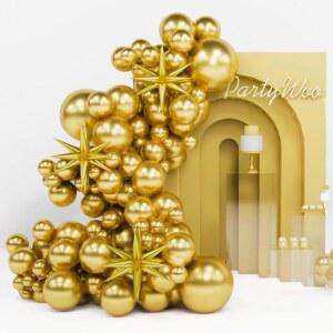 파티우 메탈릭 골드 스타 풍선 110pc 다양한 사이즈 18 12 10 5 인치 팩 22 스파이크 폭발 호일 생일 파티 장식용 마일러 아치 키트 골드-G101