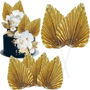 규피스 6Pcs 종이 팜 팬 케이크 토퍼 스피어 잎 컵케이크 삽입 장식 공예 생일 파티를 위한 DIY 베이크웨어