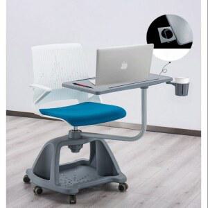 원형 일체형 책걸상 의자 오렌지 상판 체어 1인용 강의 세미나 접이식 라이팅 교실