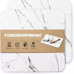 월큐머 2팩 주방 카운터용 퀵 드라이 스톤 건조 매트 흡수성 규조류 식기 컵 병용 다용도 돌 트레이 화이트