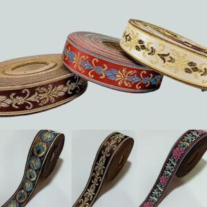 빈티지 민족 자수 레이스 리본 보호  DIY 의류 가방 커튼 공예 악세사리 패브릭 1m