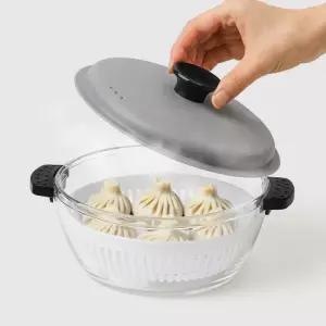 KJP  전자레인지 찜기 채반포함 베른 내열유리 그릇 오븐용기 2size