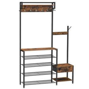 HOOBRO 홀 트리, 입구 코트 랙 신발 벤치, 입구용 및 랙, 트리 부직포 서랍 포함, 입구, 현관용, 러스틱 브라운 블랙 BF113MT01