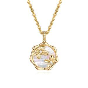 MTMY 출생 꽃 목걸이 14K 골드 도금 진주 디스크 월 펜던트 여성 맞춤형 주얼리 생일 선물