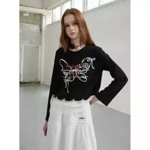 에고이스트ER3OTL08밑단 레이스 프린팅 티셔츠 871044