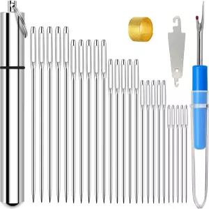 KYUEWRT 25 대형 눈 자수 바늘 스티치 바느질 및 수작업 프로젝트를 위한 정교한 알루미늄 저장 욕조가