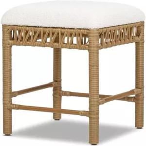 제니퍼 테일러 홈 루시아 25.5인치 백리스 업홀스터 카운터 스툴 레진 라탄 프레임 보리 화이트 부클