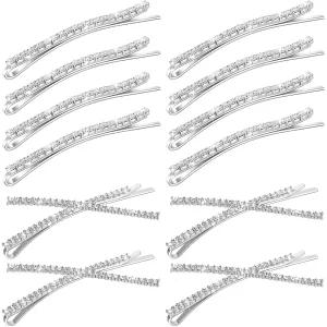 12피스 라인스톤 바비 핀 장식용 멋진 크리스탈 헤어 클립 반짝이는 금속 X자형 바렛 블링 다이아몬드 웨딩