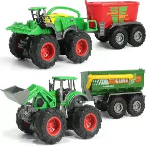 카마운트 농장 트랙터 장난감 마찰 동력 몬스터 트럭 트레일러 및 사료 믹서가 장착된 금속 차체 전면 로더
