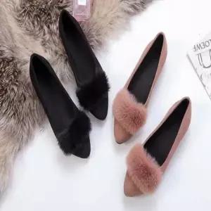 슈즈 스웨이드 기모안감 플랫 장식 윈터신발 퍼 플랫슈즈 여성플랫슈즈 여자플랫슈즈 플랫 여자플랫