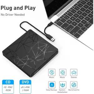 CD롬 플레이어 외부 DVD RW 드 음소거 휴대용 USB 30Type-C CD 버너 노트북 데스크탑용 -RW 리더기