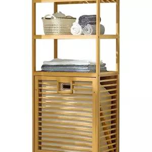 고급 대나무 햄퍼 세탁 선반 원목 수납장 바구니