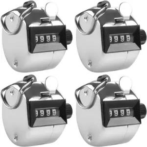 AFUNTA 4자리 핸드 집계 카운터 금속 핑거 링 후프 홀더가 있는 4팩 기계식 랩 트래커 수동 클리커 - 실버