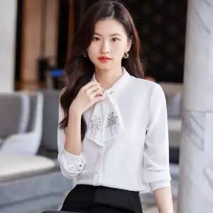 여성정장세트 셔츠 긴팔 오피스룩 상의 칼라넥 긴팔 오피스룩 화이트 셔츠 심쿵해외구매