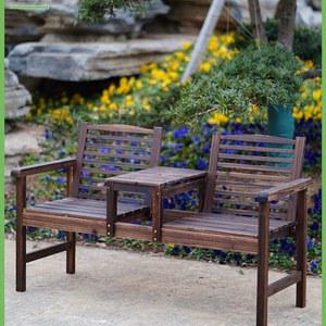 2인용 원목 야외 공원 식탁 일체형 탁자와 롱체어 실외 엔틱 탄화색 가든