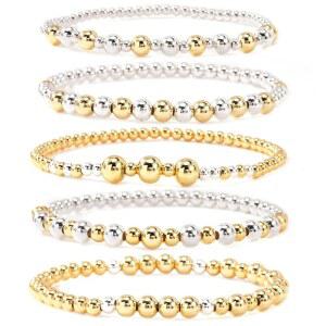 여성용 골드 실버 구슬 팔찌 스택 세트, 앙증맞은 보헤미안 볼 비즈 스태커블 패션 프롬 주얼리 선물