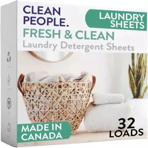 깨끗한 사람들 세탁 세제 시트 - 비누 초농축 재활용 가능한 포장재 얼룩 퇴치 신선한 향 32팩